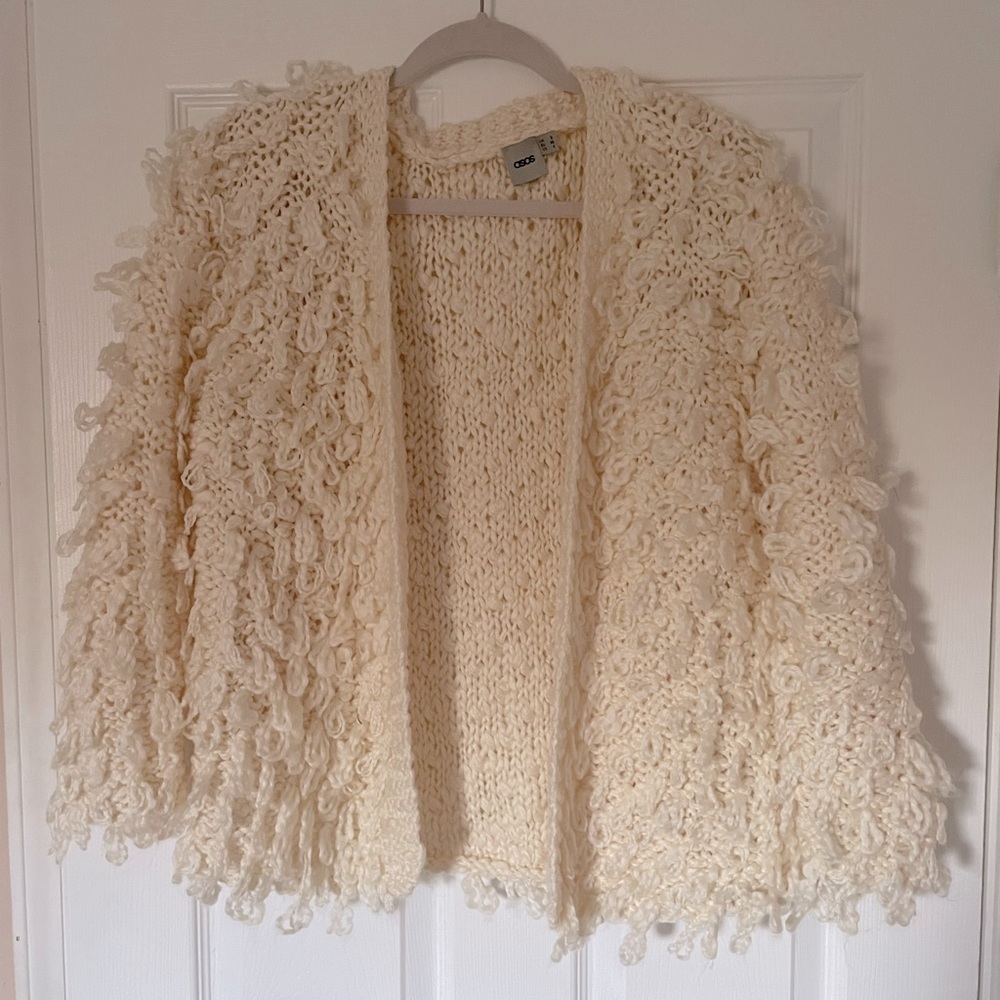 Asos Shaggy Knit Jacket in Cream women small New without tags